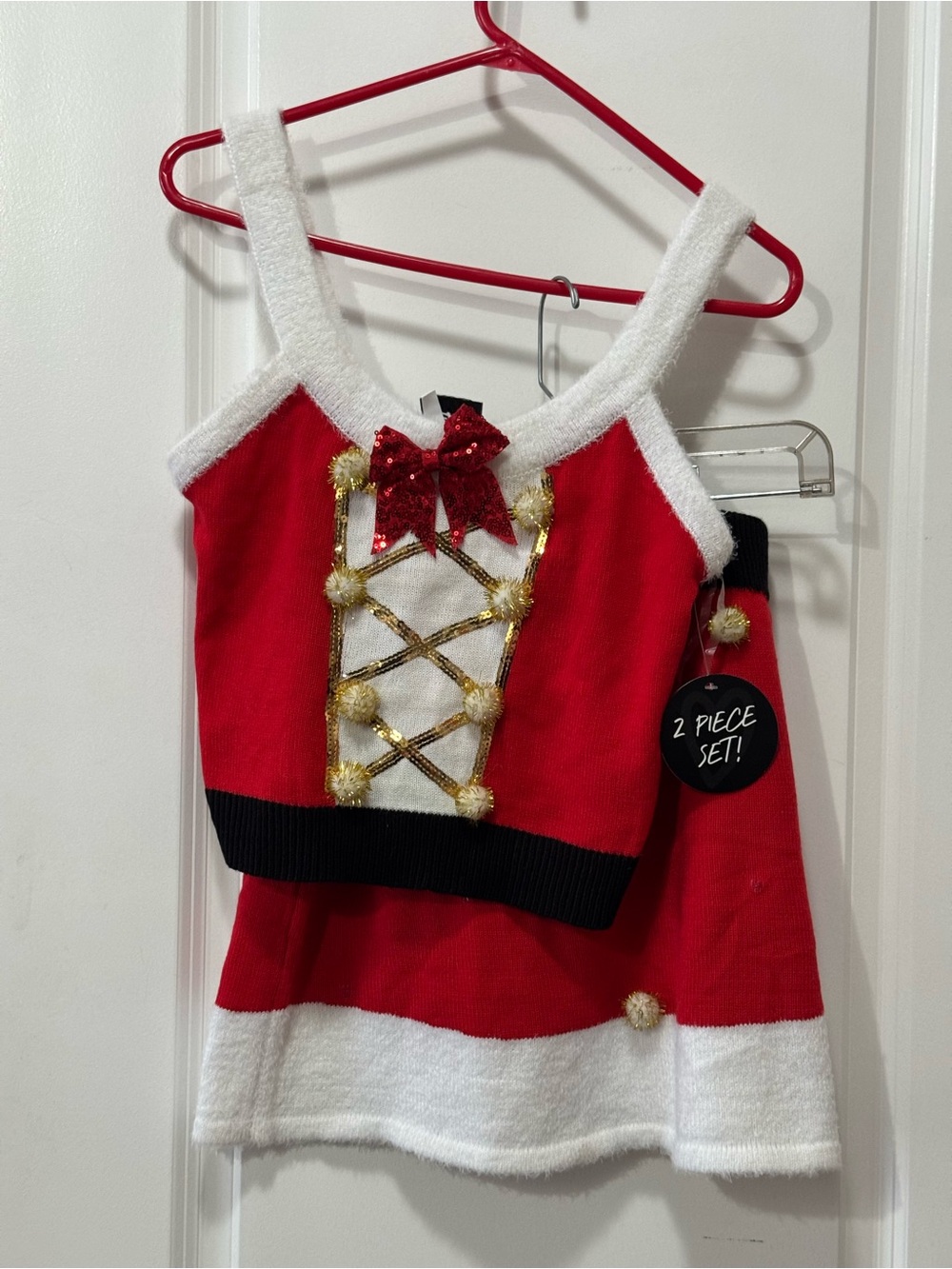 Women's Red Holiday Mini Dress Two-Piece Set